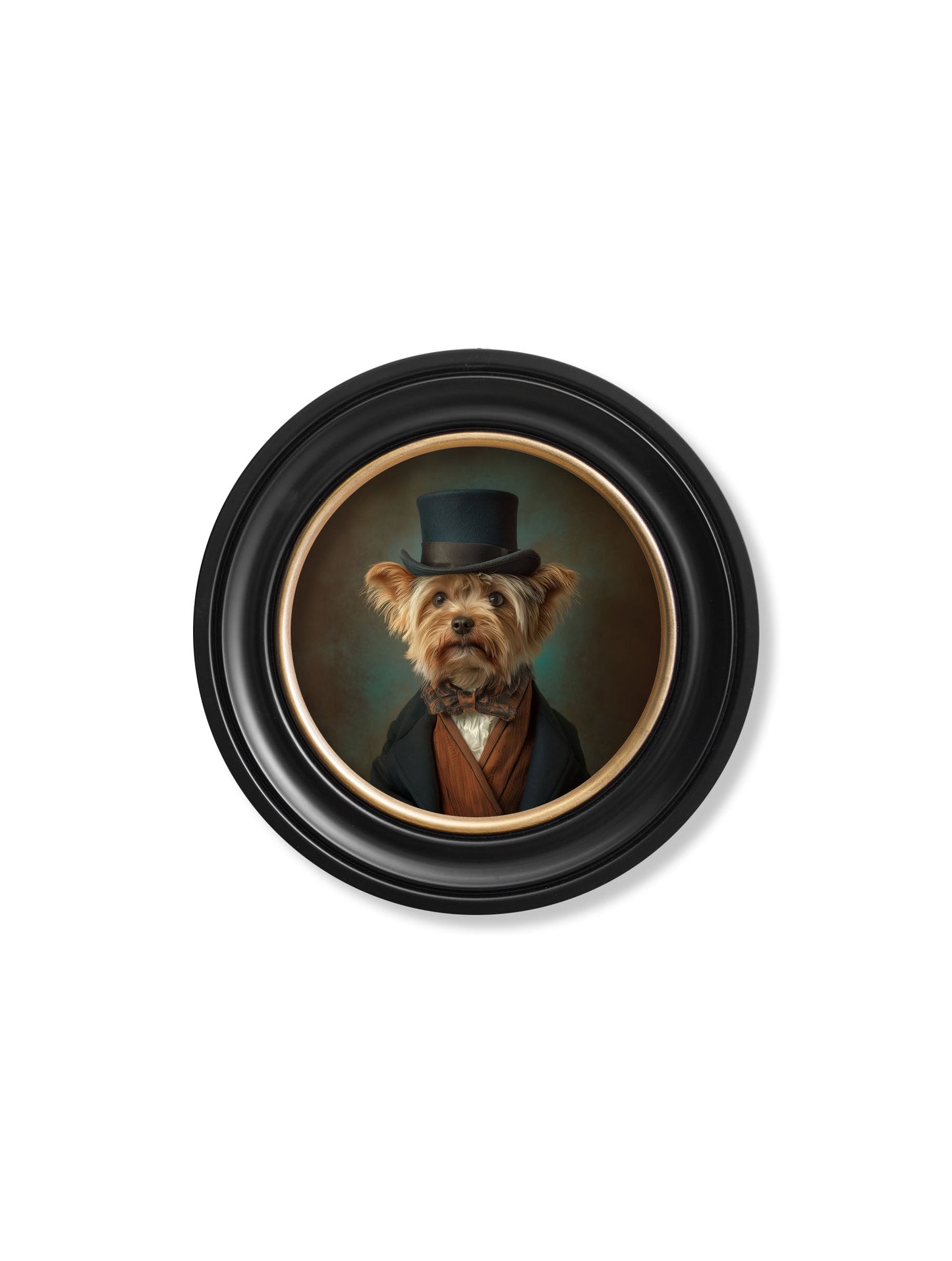 Lord Barkley of York – Gentleman Yorkshire Terrier Oxford Round Frame styled view – Leya Buster Interiors