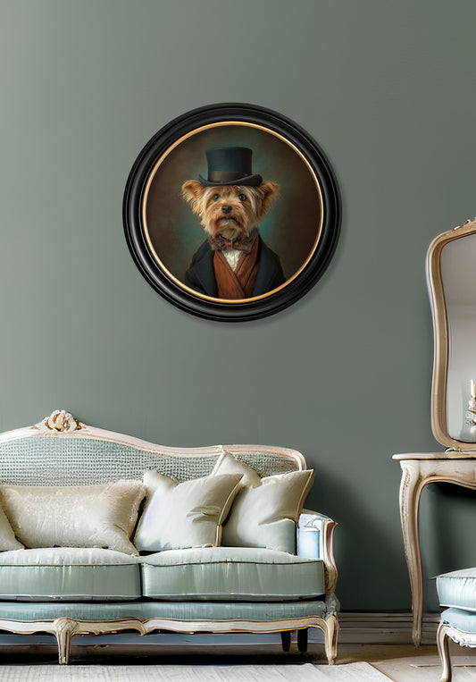 Lord Barkley of York – Gentleman Yorkshire Terrier Oxford Round Frame – fine home fragrance at Leya Buster Interiors