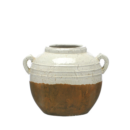 Aged Cream Terracotta Pot Vase with Handles styled view – Leya Buster Interiors