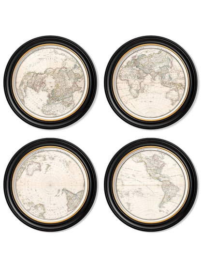 c.1838 World Map Hemispheres in Round Frames detail – Leya Buster Interiors