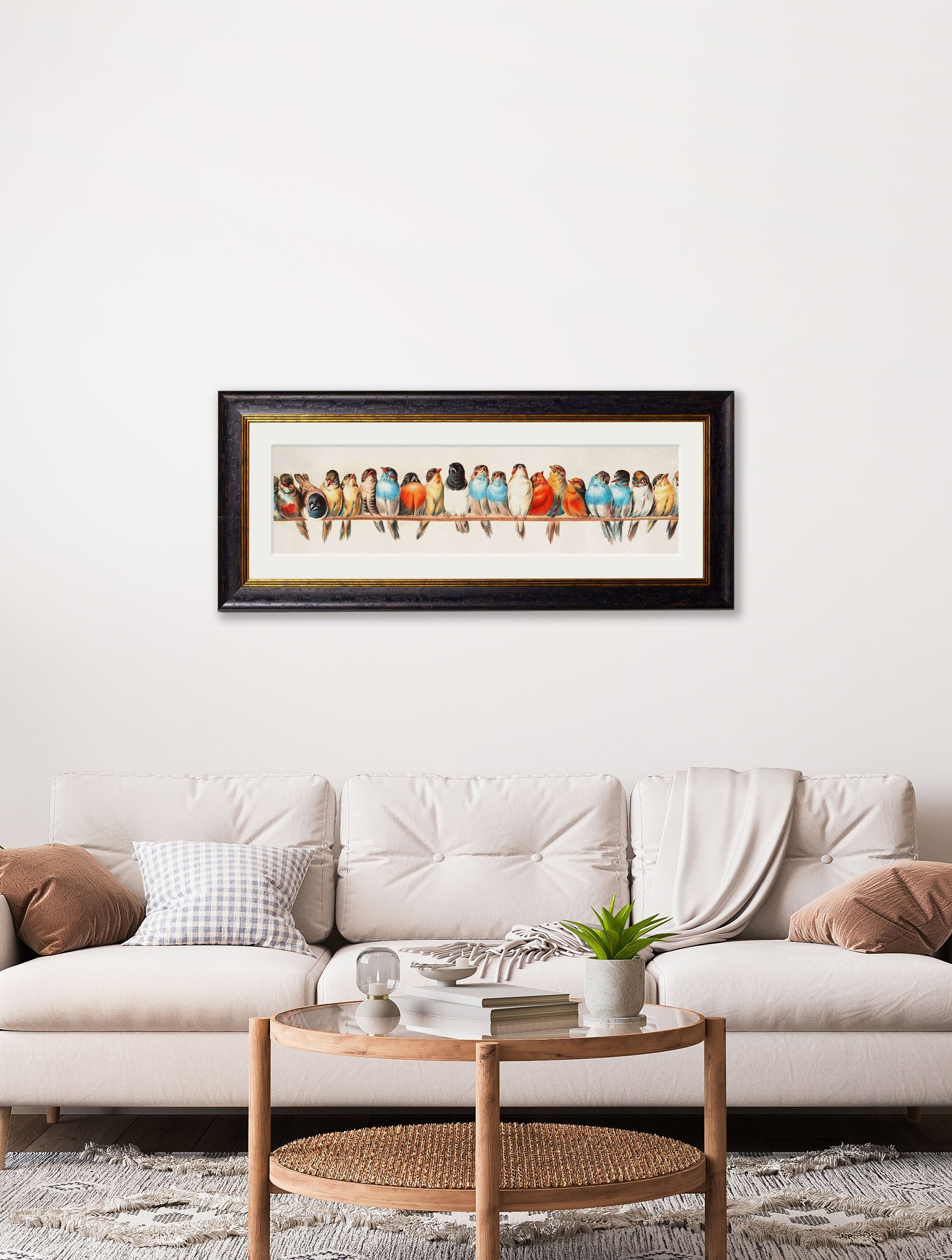 Birds on a Wire Panorama by Hector Giacomelli – framed wall art at Leya Buster Interiors