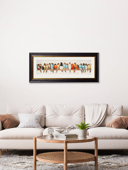 Birds on a Wire Panorama by Hector Giacomelli – framed wall art at Leya Buster Interiors