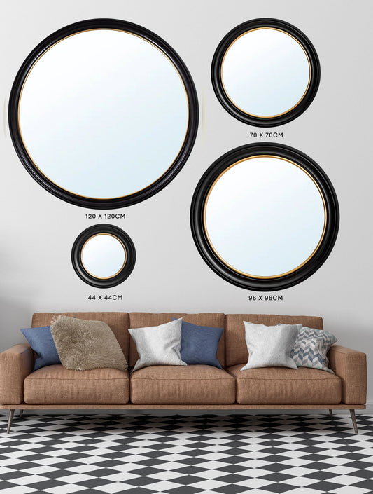 Round Mirror – Black and Gold – wall mirror at Leya Buster Interiors
