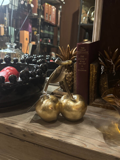 Decorative gold cherries ornament shown from an alternative angle.