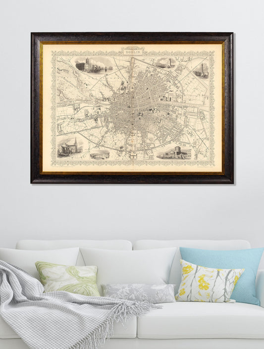 c.1851 Map of Dublin – framed wall art at Leya Buster Interiors