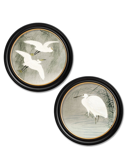 c.1910 Little Egrets – Ohara Koson in Round Frames detail – Leya Buster Interiors
