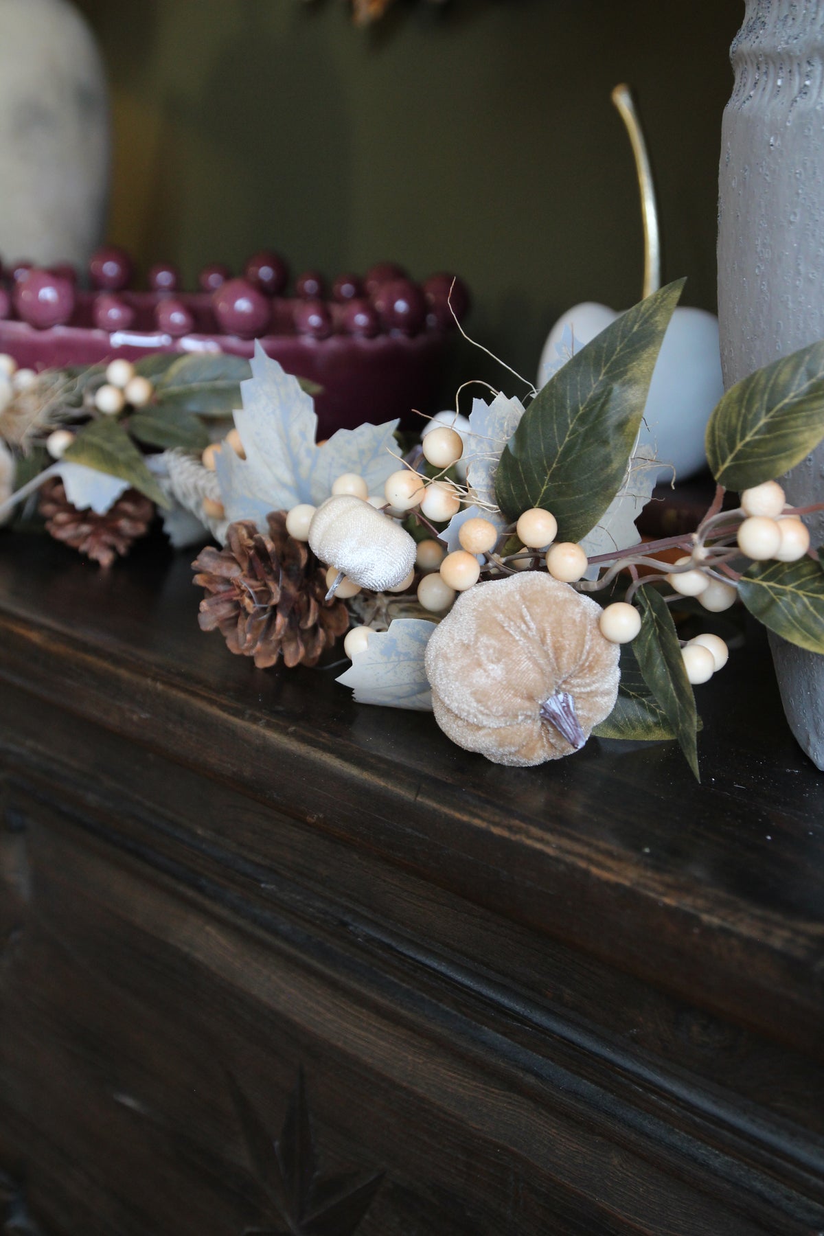 Harvest Woodland Pumpkin Garland styled across an autumn interior