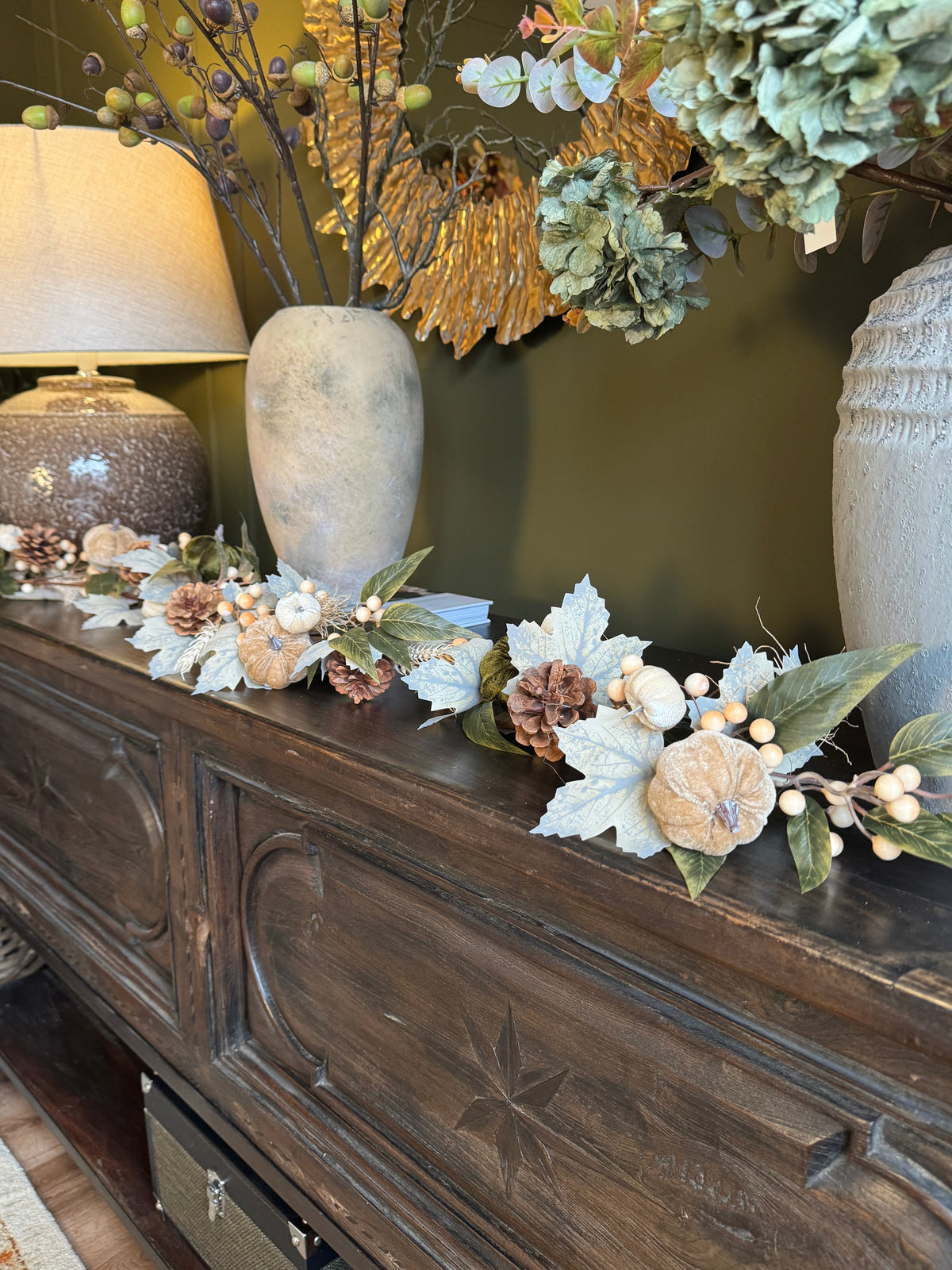 Harvest Woodland Pumpkin Garland alternative view for mantel styling