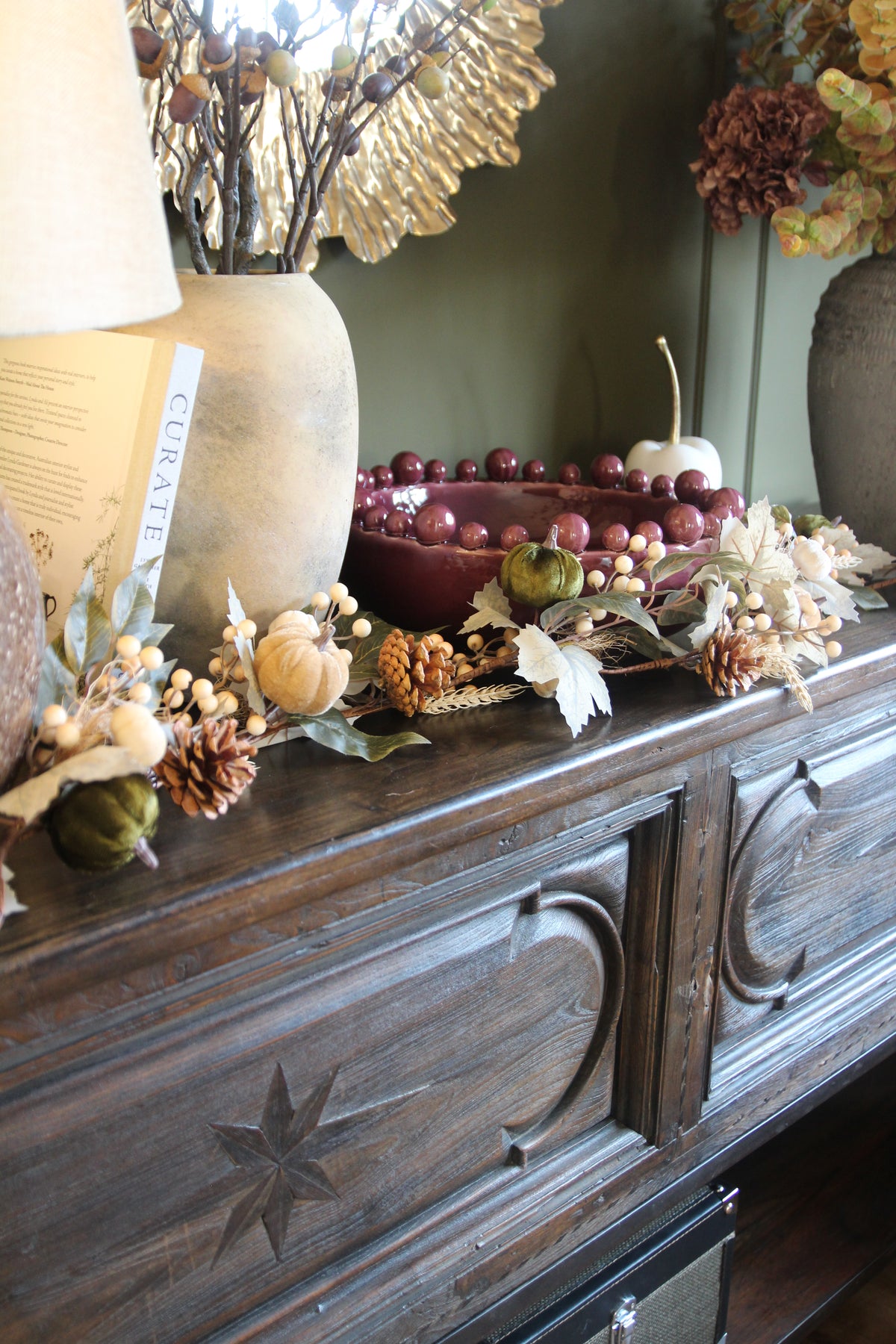 Harvest Woodland Pumpkin Garland close view of autumn woodland detail