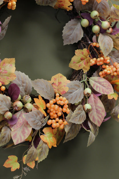 Harvest Woodland Wreath styled for seasonal autumn decor
