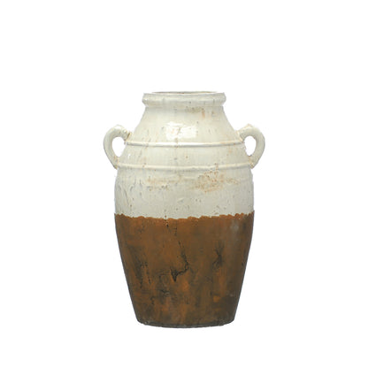 47cm Large Aged Cream Terracotta Pot with Handles detail – Leya Buster Interiors