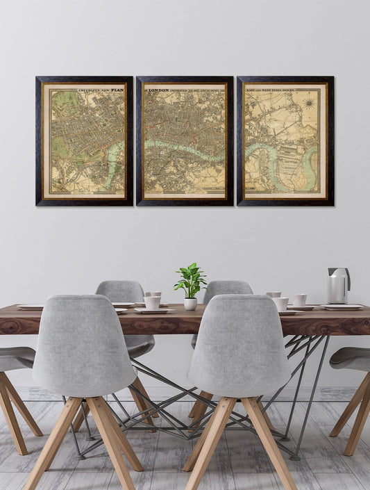 c.1827 London Triptych Map – framed wall art at Leya Buster Interiors