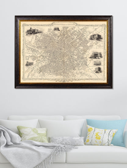 c.1851 Map of Manchester – framed wall art at Leya Buster Interiors