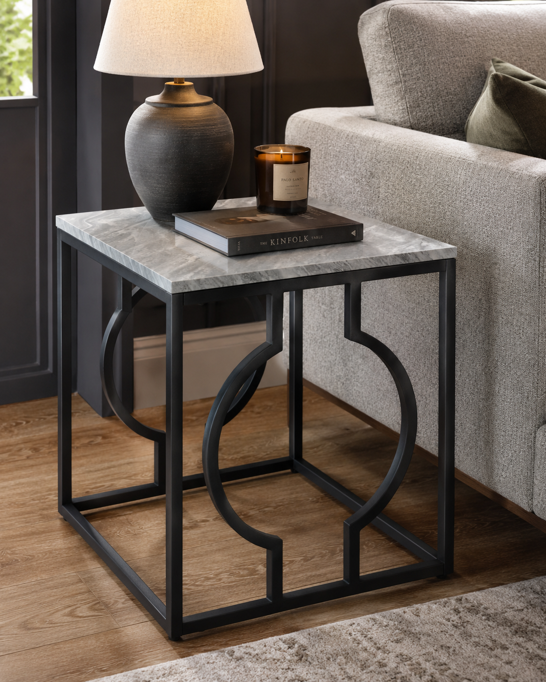 Black & Grey Marble Style Table – side table at Leya Buster Interiors