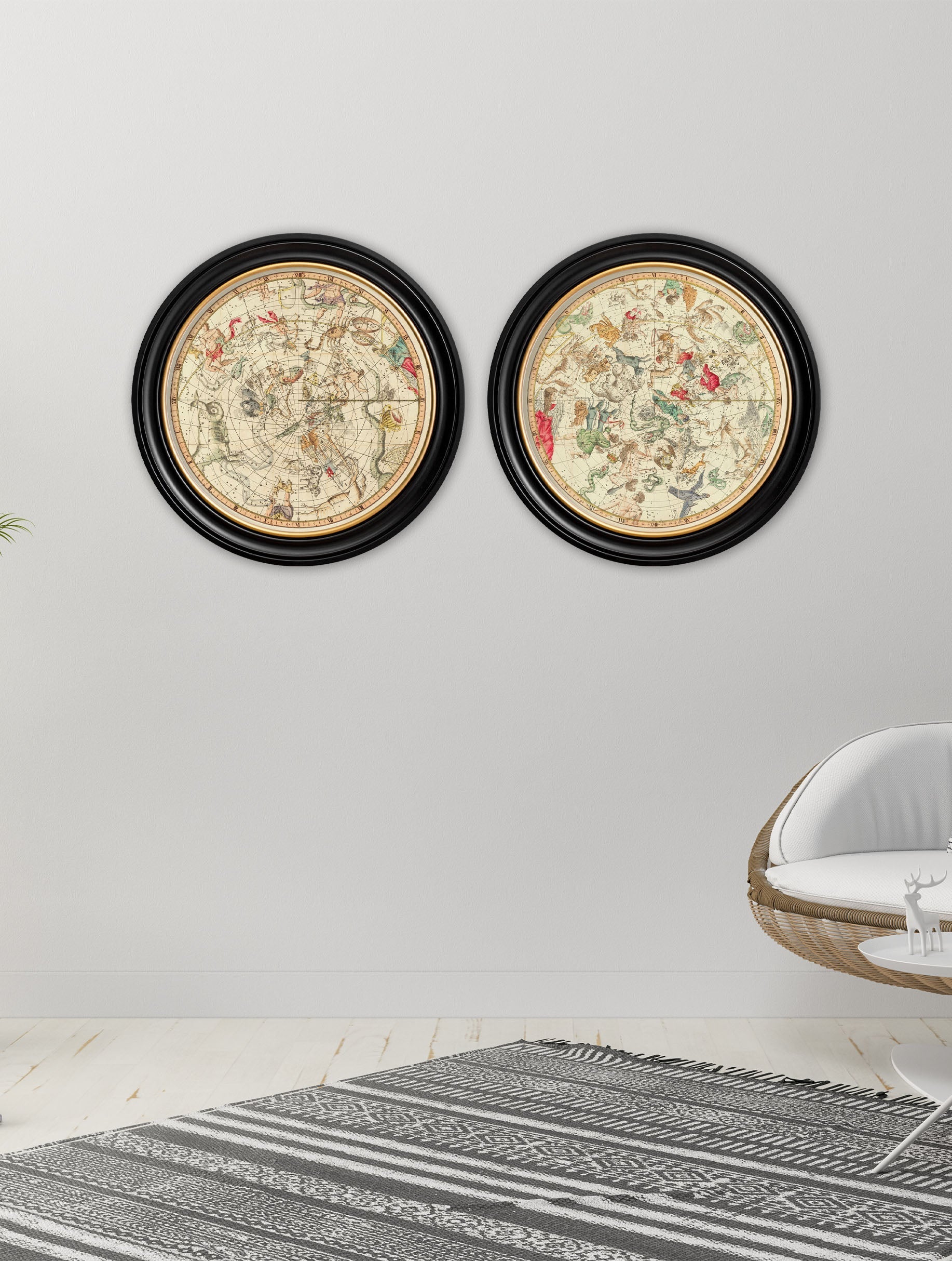 c.1820 Map of Constellations – Round Frame – framed wall art at Leya Buster Interiors