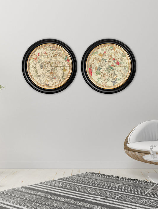 c.1820 Map of Constellations – Round Frame – framed wall art at Leya Buster Interiors