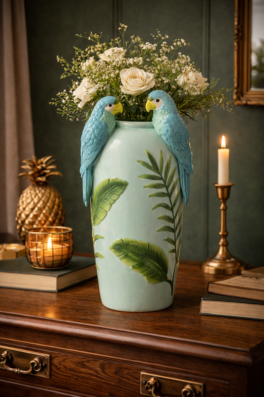 Tall Green Parrot Vase – decorative vase at Leya Buster Interiors