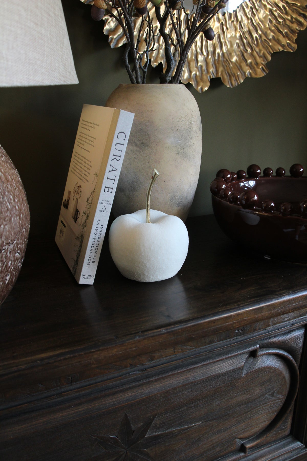 White decorative apple home accessory in a quartz-white finish