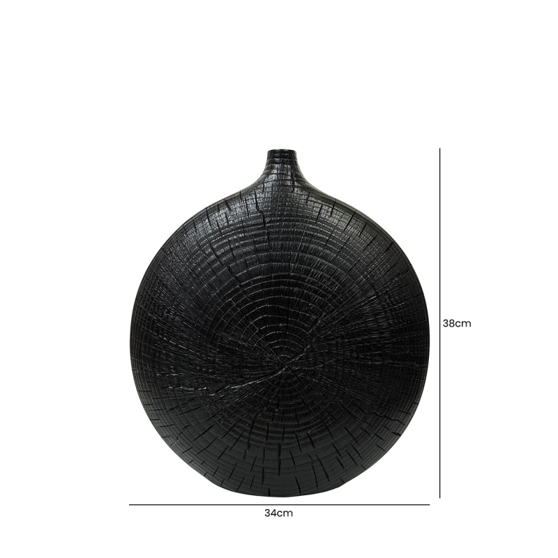 Black Textured Polyresin Vase – Tree Trunk Effect - Large