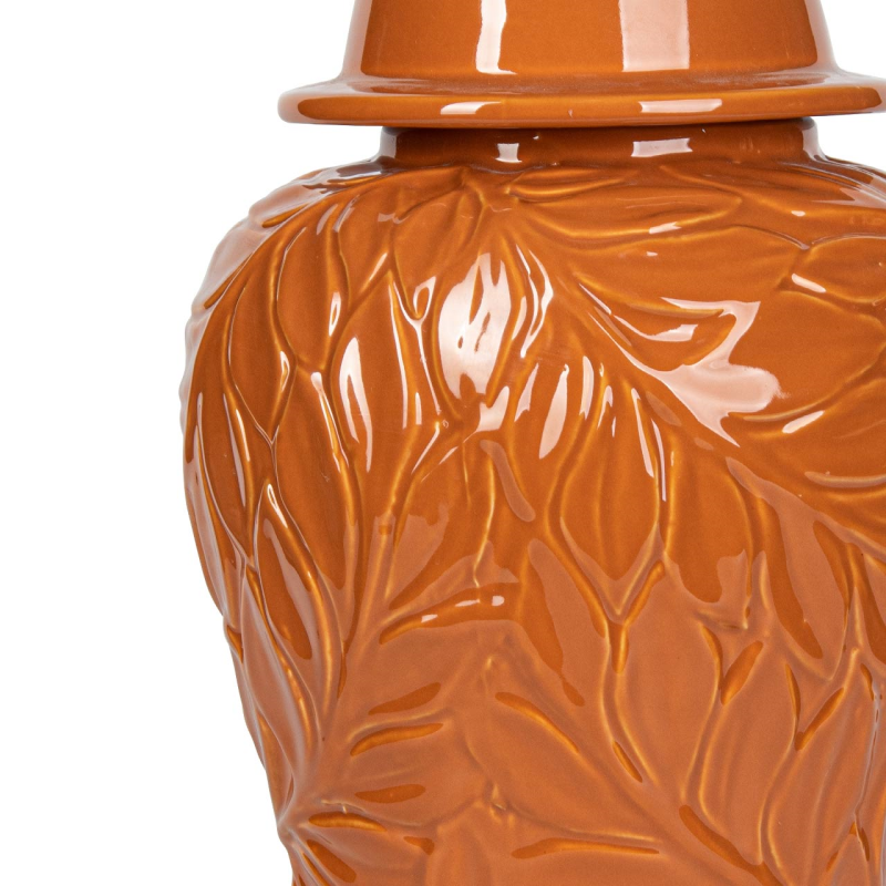 Orange Leaf-Patterned Ceramic Ginger Jar