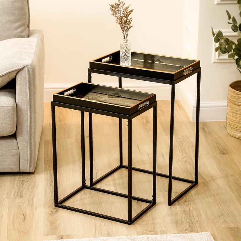 Mirrored Leaf Nest of Tray Tables (Set of 2)