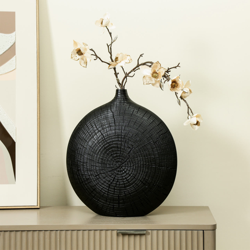 Black Textured Polyresin Vase – Tree Trunk Effect - Small