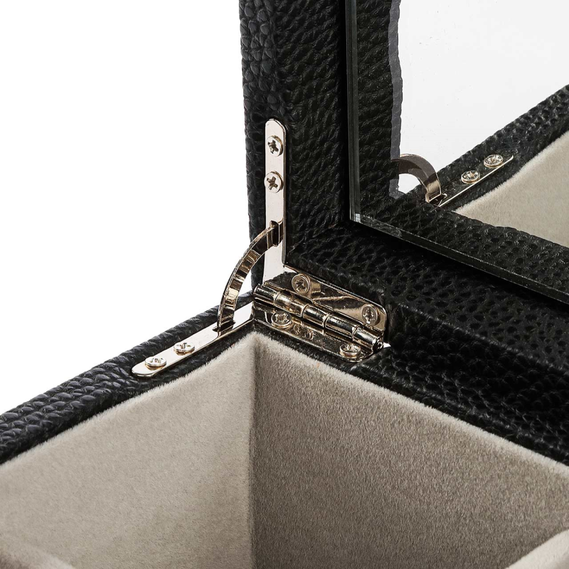 Elegant Black Faux Leather Jewellery Box with Mirror Lid