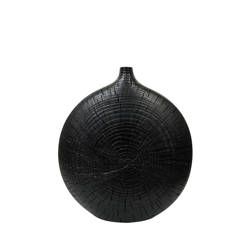 Black Textured Polyresin Vase – Tree Trunk Effect - Large