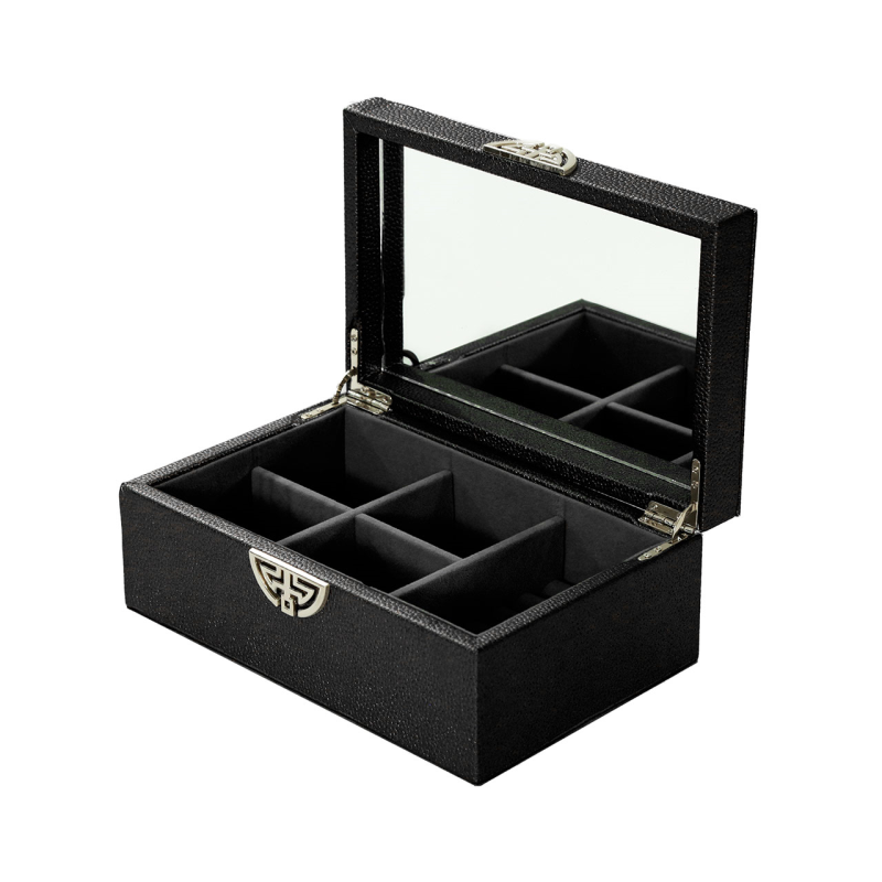 Elegant Black Faux Leather Jewellery Box with Mirror Lid