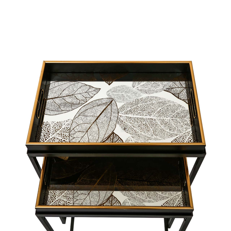 Mirrored Leaf Nest of Tray Tables (Set of 2)