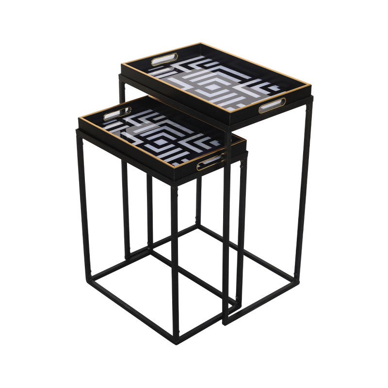Black & Gold Geometric Nest of Tray Tables (Set of 2)