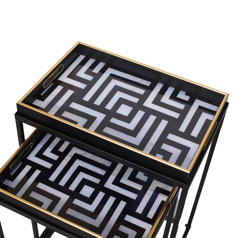 Black & Gold Geometric Nest of Tray Tables (Set of 2)