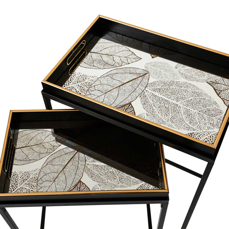 Mirrored Leaf Nest of Tray Tables (Set of 2)