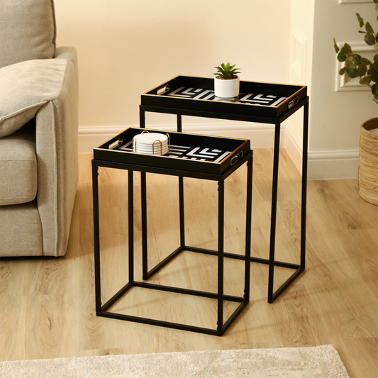 Black & Gold Geometric Nest of Tray Tables (Set of 2)