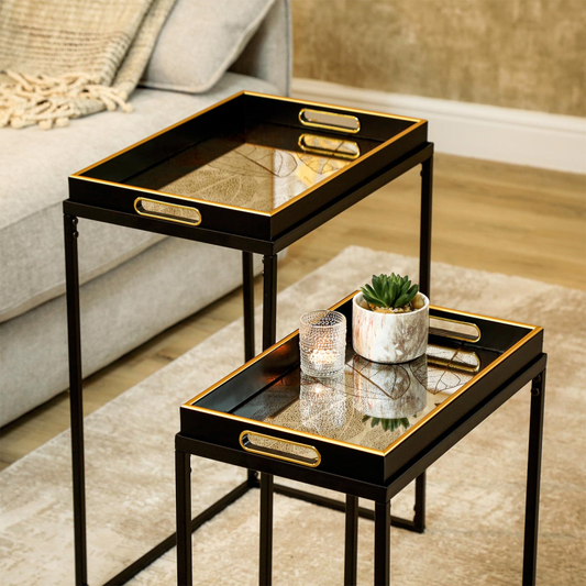 Mirrored Leaf Nest of Tray Tables (Set of 2)