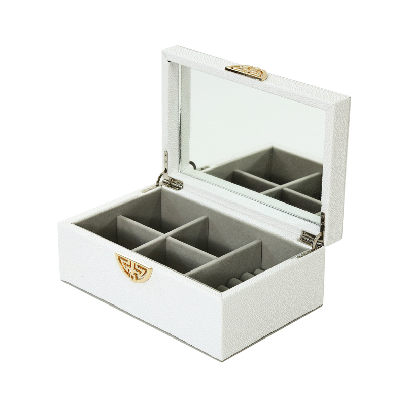 Elegant White Faux Leather Jewellery Box with Mirror Lid