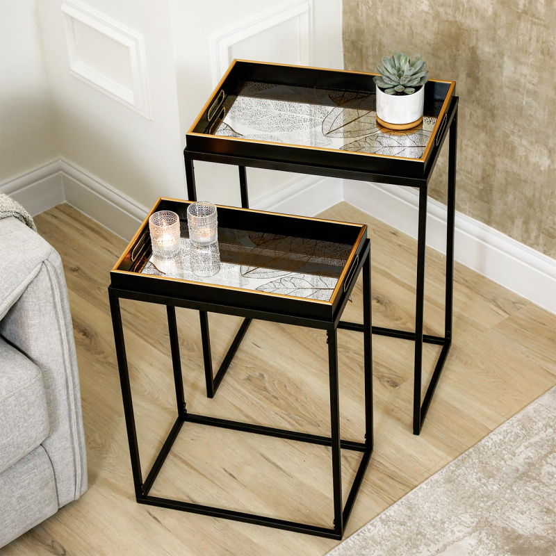 Mirrored Leaf Nest of Tray Tables (Set of 2)