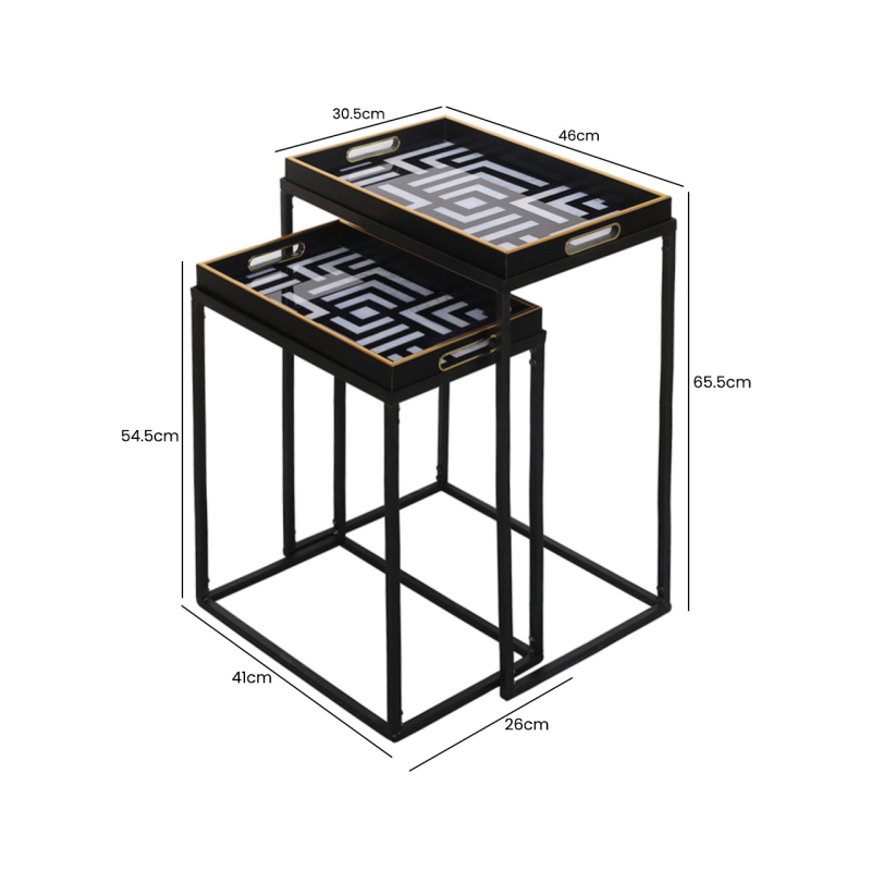 Black & Gold Geometric Nest of Tray Tables (Set of 2)