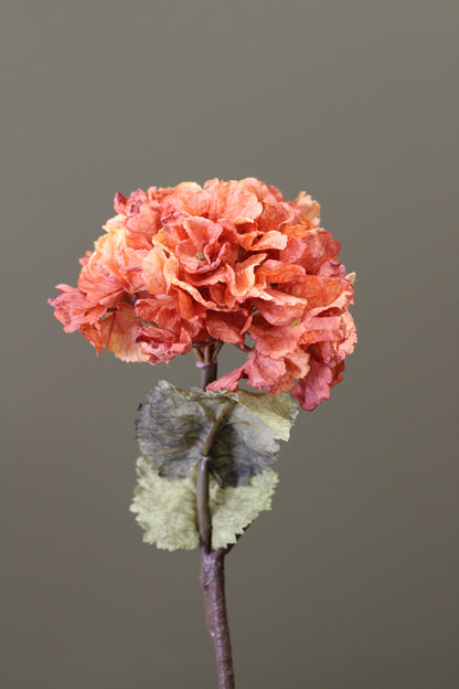 Rustic Hydrangea Stem – Burnt Orange faux hydrangea with a full warm orange flower head