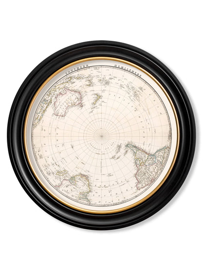 c.1838 World Map Hemispheres in Round Frames styled view – Leya Buster Interiors