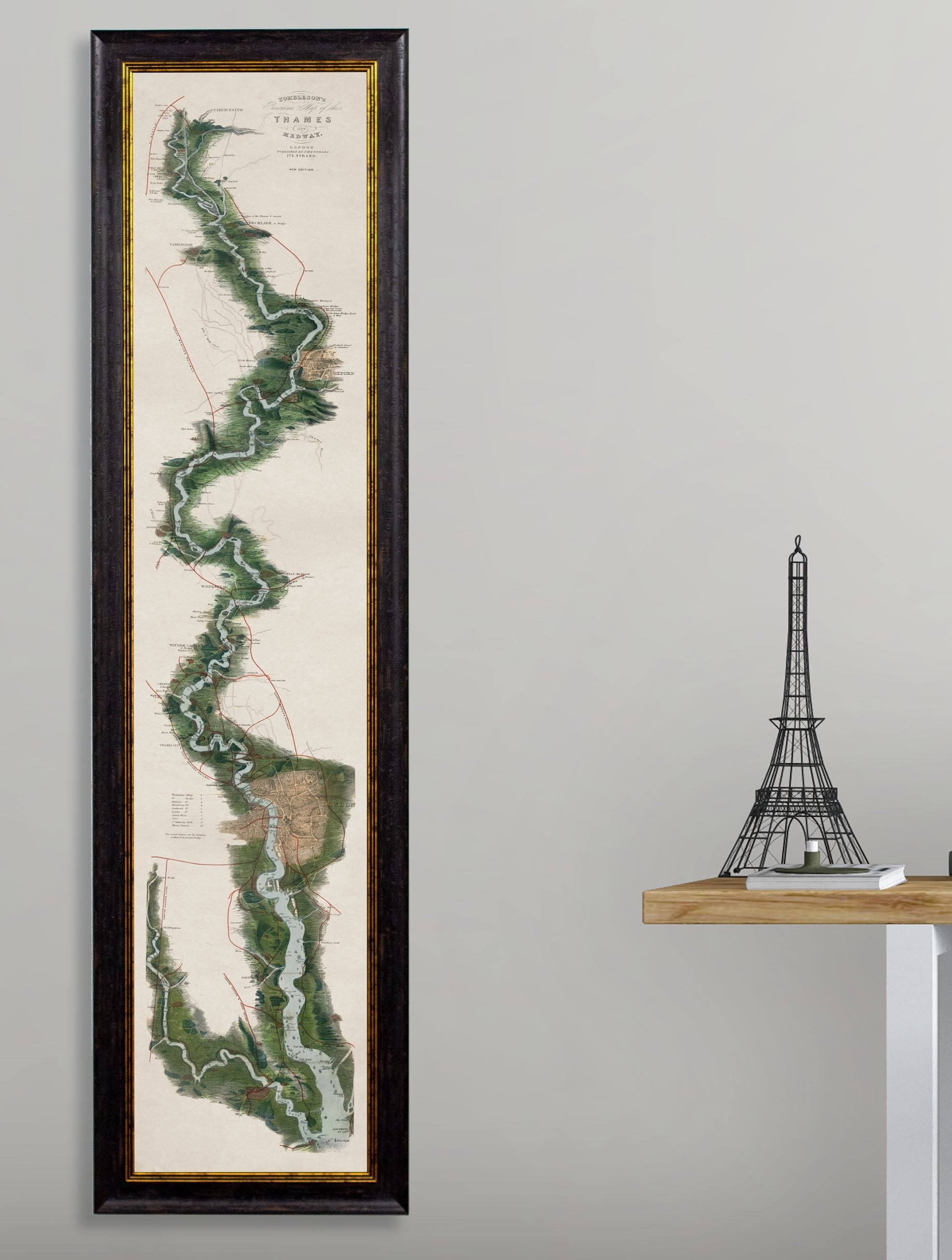 c.1834 Panoramic Map of the River Thames – framed wall art at Leya Buster Interiors