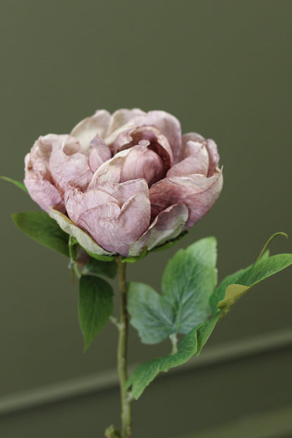 Vintage Peony Bud Stem – Dusty Mauve detail view of the sculptural flower head
