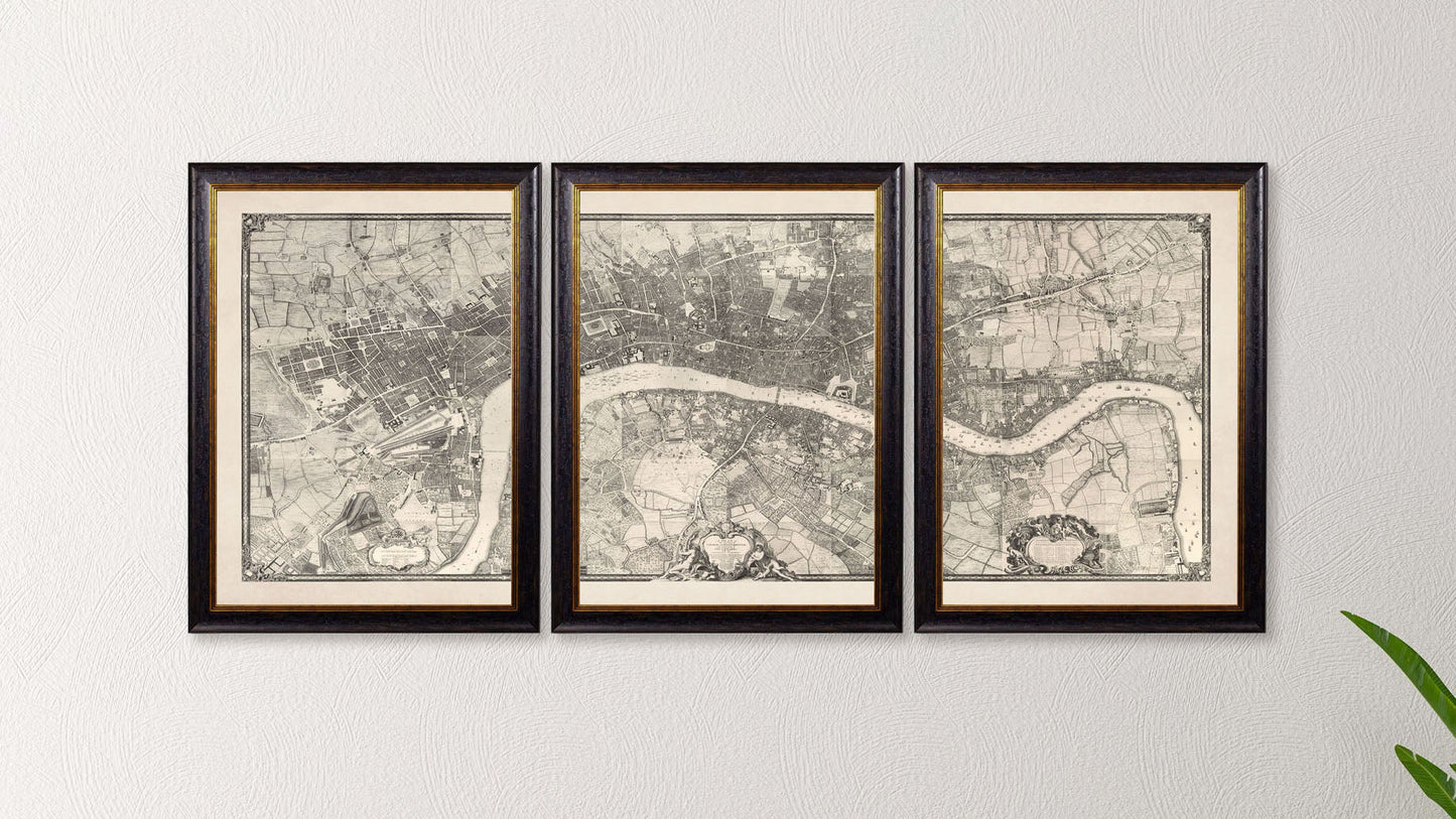 c.1746 London Triptych Map – framed wall art at Leya Buster Interiors