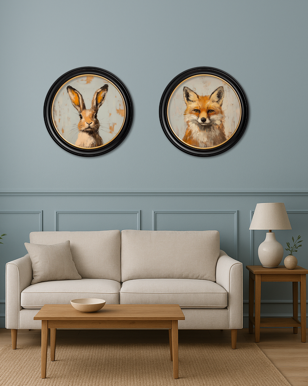 The Fox & The Hare Round – framed wall art at Leya Buster Interiors