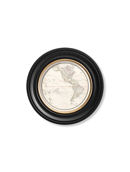 c.1838 World Map Hemispheres in Round Frames styled view – Leya Buster Interiors