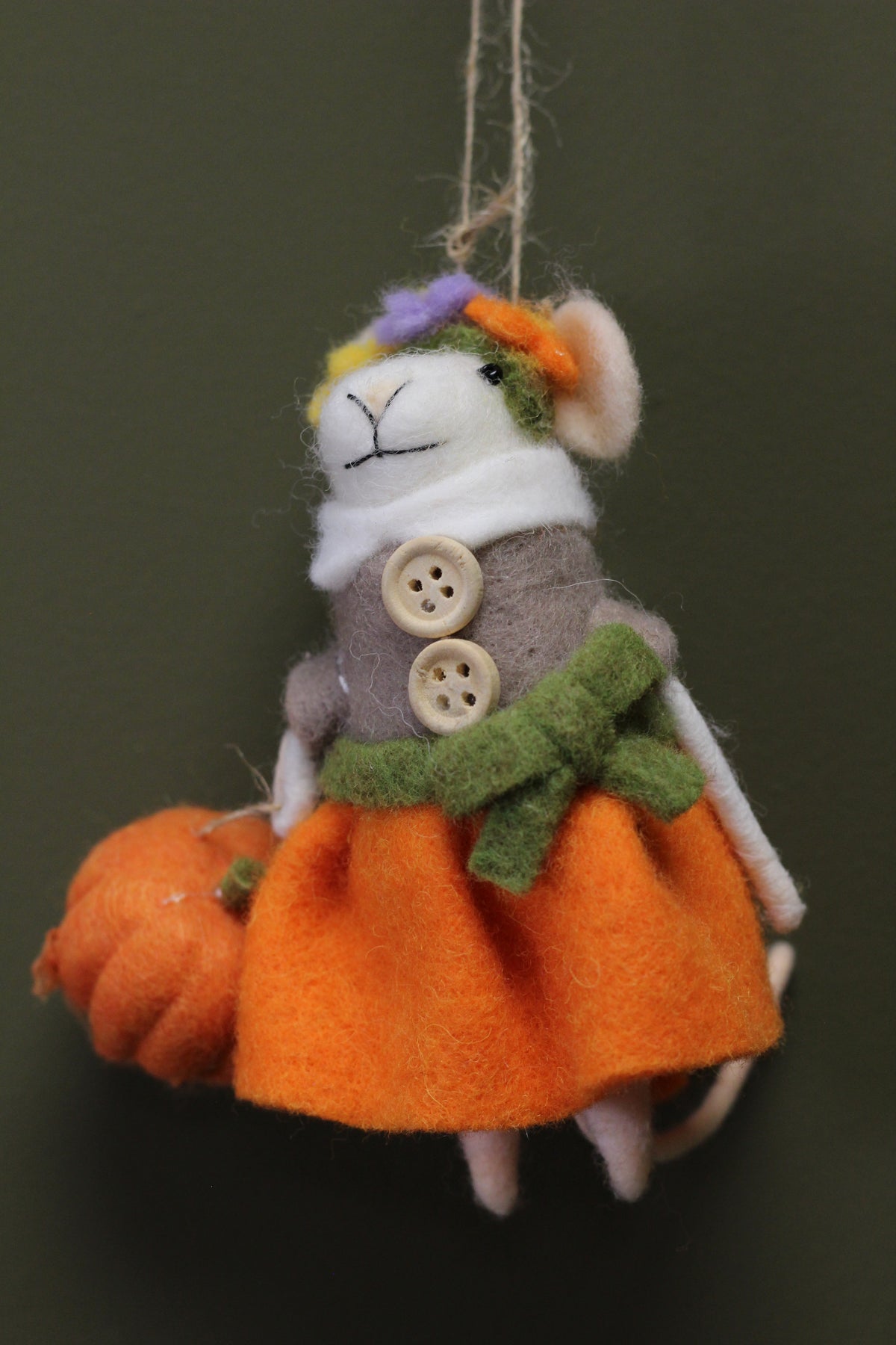 Woodland Felt Mouse Decoration detail view for seasonal home decor