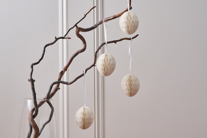 White Hanging Paper Easter Eggs – Set of 4 – home decor at Leya Buster Interiors